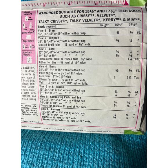 Simplicity 9698 pattern 17 1/2 in Doll clothes dress gown cape wedding dress - Picture 5 of 5